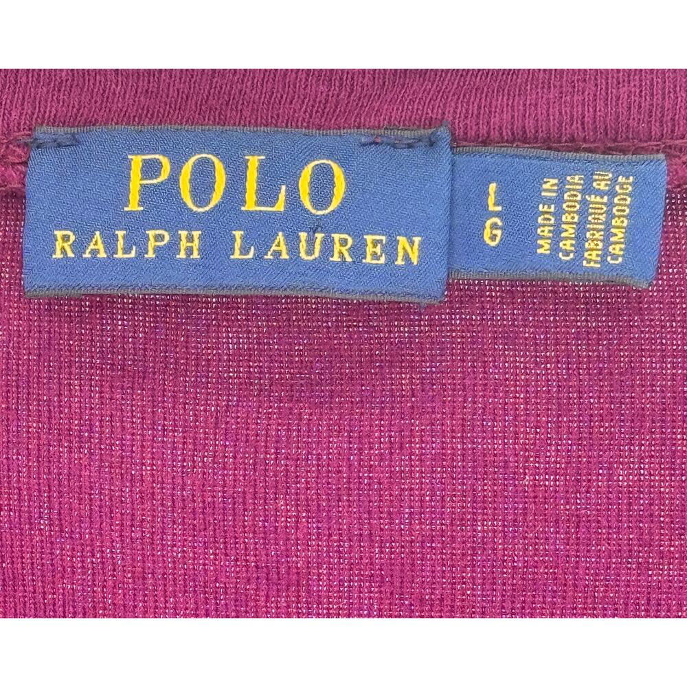 POLO Ralph Lauren Plumb Burgundy V Neck Long Sleeve Top Cotton Classic Preppy L - Picture 5 of 6